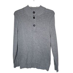 Criquet Small Gray Button Mock Neck Sweater 90% Cotton 10% Cashmere